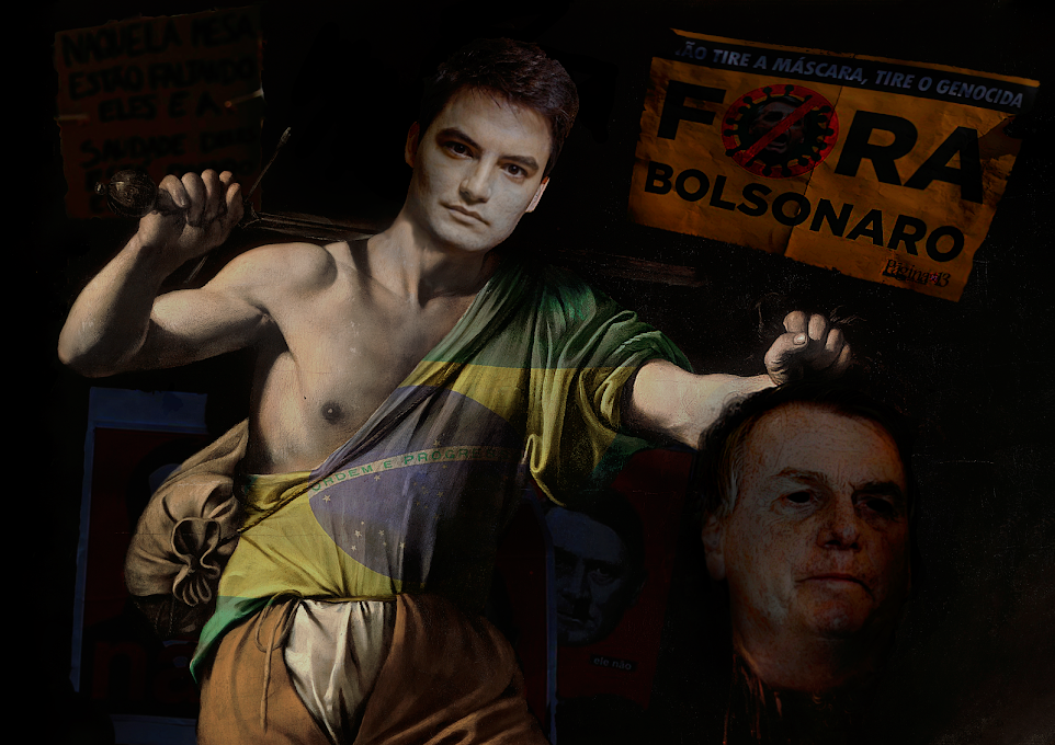Felipe with the Head of Bolsonaro image